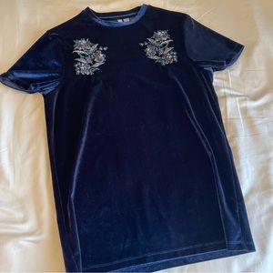metallic embroidered blue velvet shirt